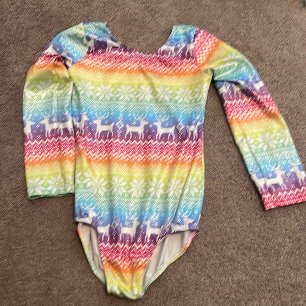 Little girls, gymnastics, leotard, rainbow Christmas leotard